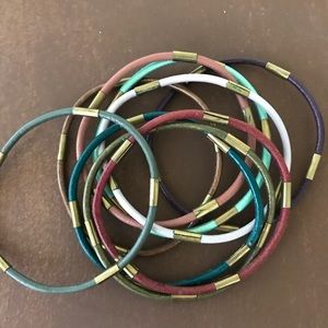 Multi colored leather and metal bangles